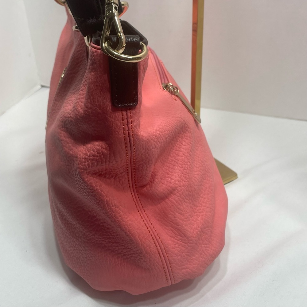 WOMENS TOTE SATCHEL HANDBAG coral FAUX LEATHER DOUBLE STRAPS. Pre-owned. Flaws - Picture 3 of 16